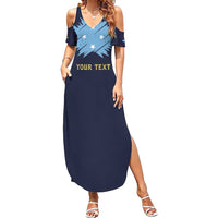 Personalised Federated States Of Micronesia Family Matching Summer Maxi Dress and Hawaiian Shirt FSM Passport LT05 Mom's Dress Navy - Polynesian Pride
