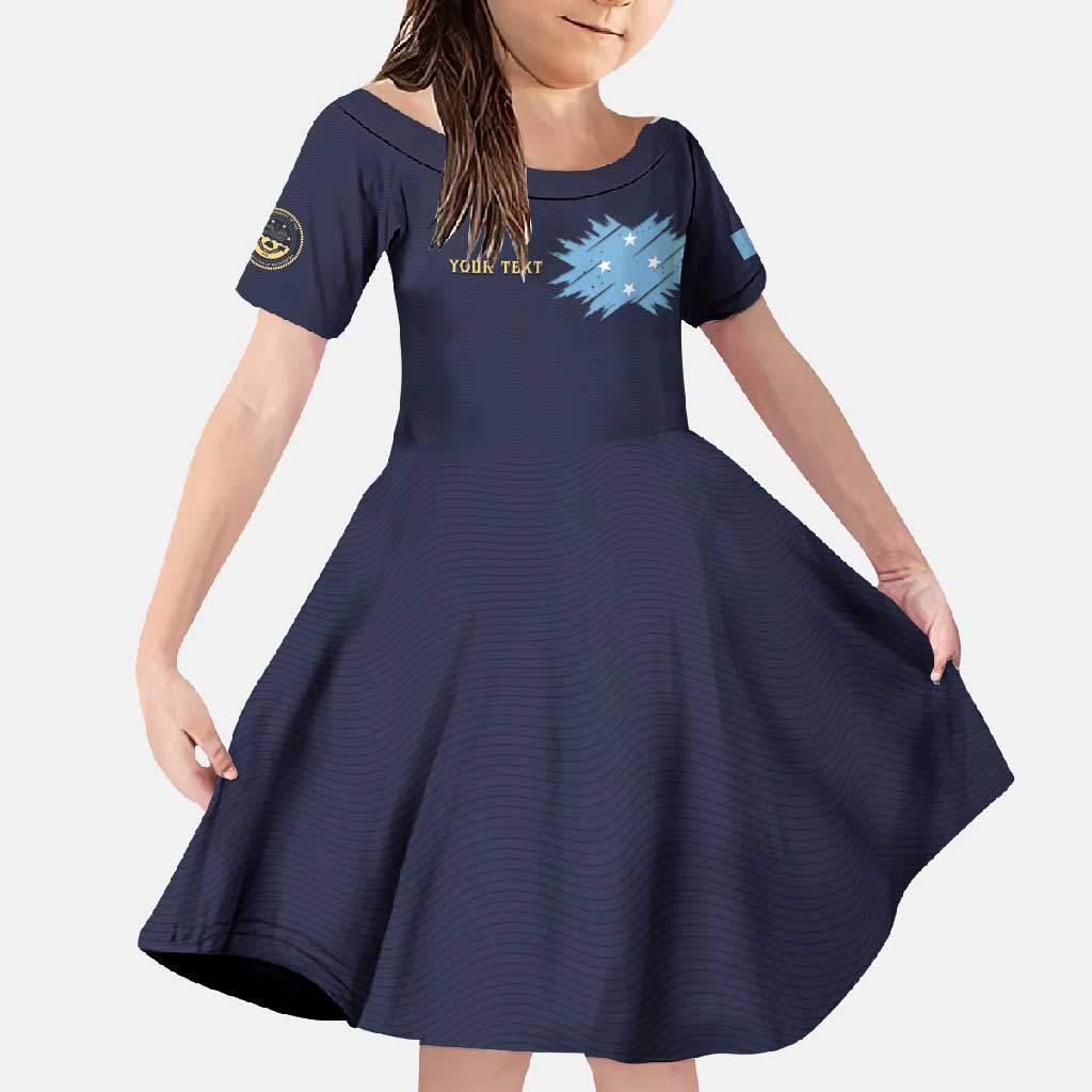 Personalised Federated States Of Micronesia Family Matching Tank Maxi Dress and Hawaiian Shirt FSM Passport LT05 Daughter's Dress Navy - Polynesian Pride