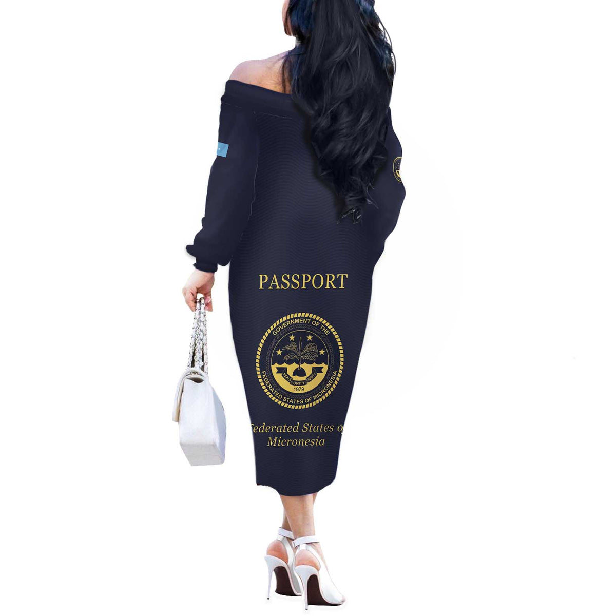 Personalised Federated States Of Micronesia Off The Shoulder Long Sleeve Dress FSM Passport - Polynesian Pride