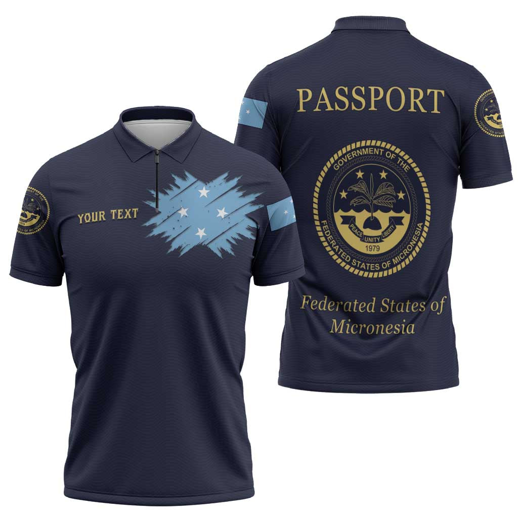 Personalised Federated States Of Micronesia Zipper Polo Shirt FSM Passport - Polynesian Pride