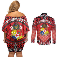 Personalised Tonga Constitution Day Couples Matching Off Shoulder Short Dress and Long Sleeve Button Shirt 150 Years Jubilee - Polynesian Pride