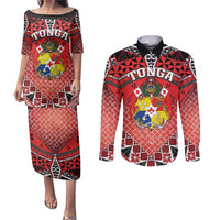 Personalised Tonga Constitution Day Couples Matching Puletasi and Long Sleeve Button Shirt 150 Years Jubilee LT05 Red - Polynesian Pride
