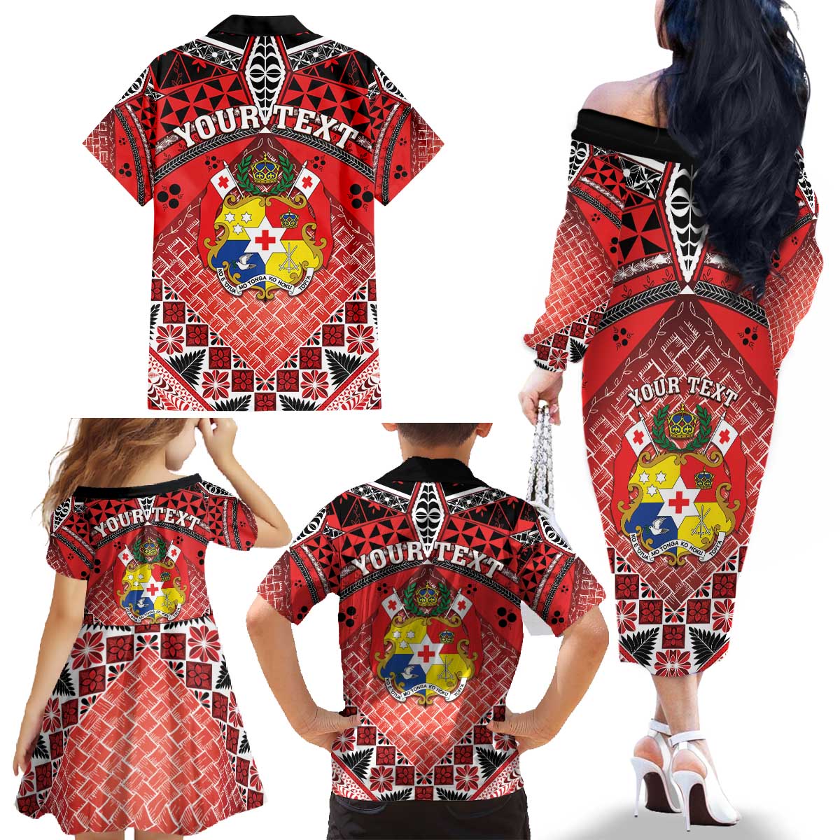 Personalised Tonga Constitution Day Family Matching Off The Shoulder Long Sleeve Dress and Hawaiian Shirt 150 Years Jubilee LT05 - Polynesian Pride