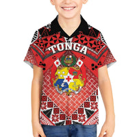 Personalised Tonga Constitution Day Family Matching Off The Shoulder Long Sleeve Dress and Hawaiian Shirt 150 Years Jubilee LT05 Son's Shirt Red - Polynesian Pride
