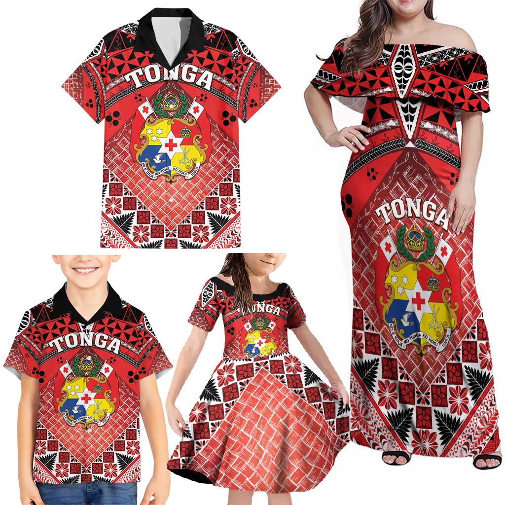 Personalised Tonga Constitution Day Family Matching Off Shoulder Maxi Dress and Hawaiian Shirt 150 Years Jubilee - Polynesian Pride