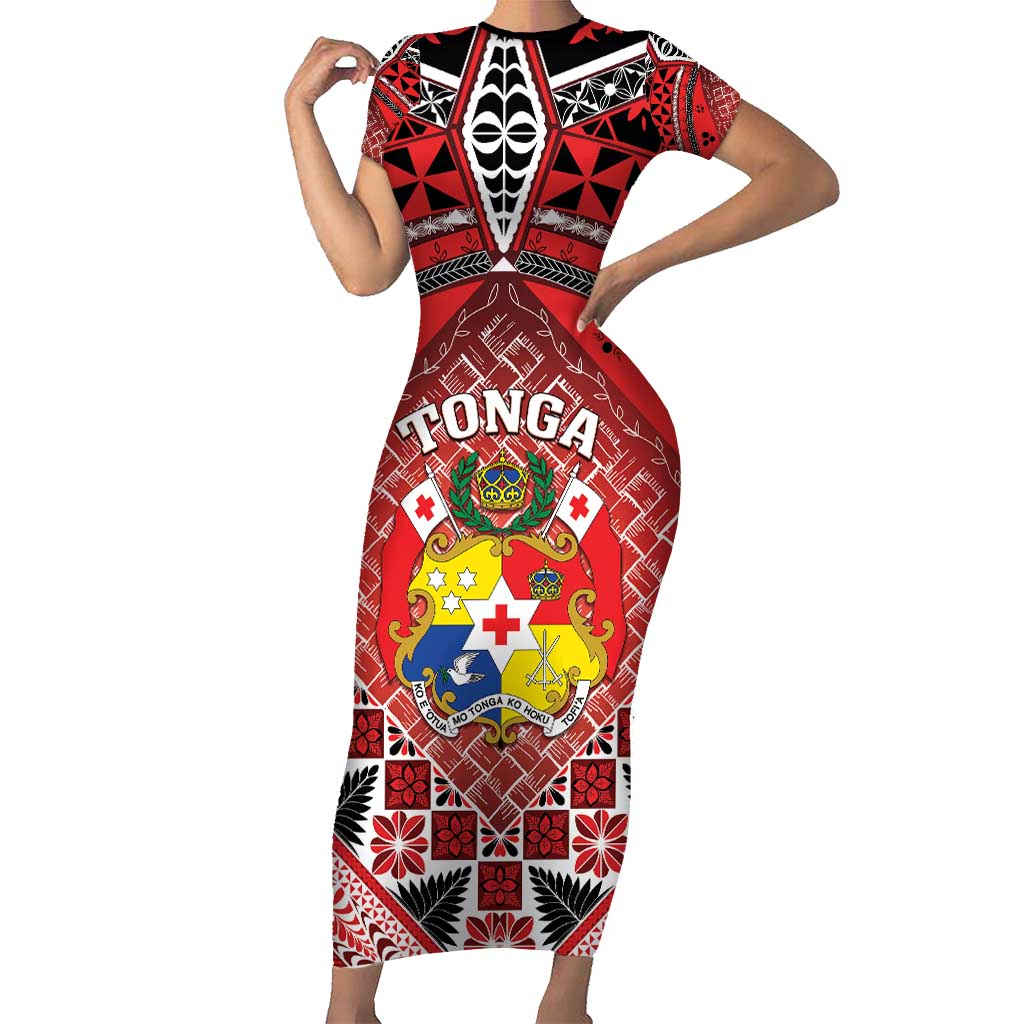 Personalised Tonga Constitution Day Family Matching Short Sleeve Bodycon Dress and Hawaiian Shirt 150 Years Jubilee LT05 Mom's Dress Red - Polynesian Pride
