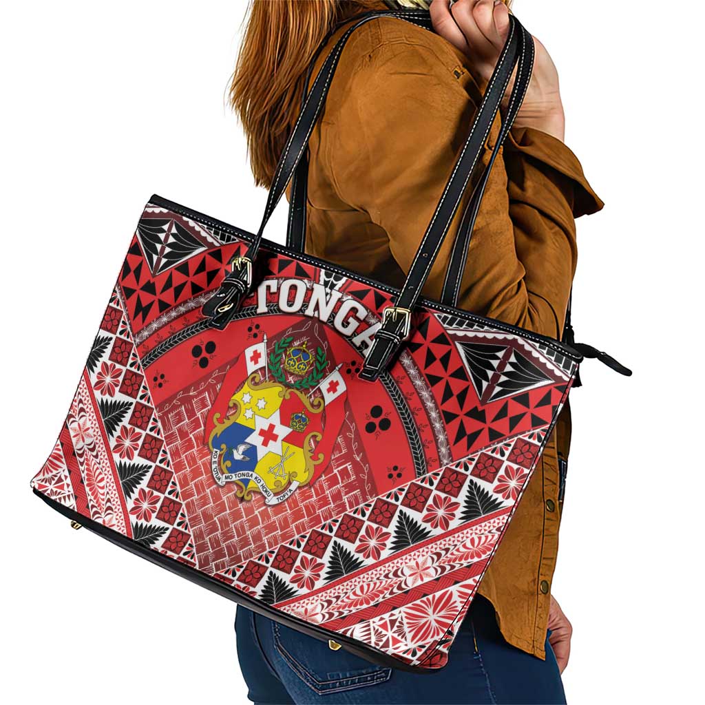 Tonga Constitution Day Leather Tote Bag 150 Years Jubilee - Polynesian Pride