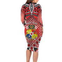 Personalised Tonga Constitution Day Long Sleeve Bodycon Dress 150 Years Jubilee - Polynesian Pride