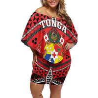 Personalised Tonga Constitution Day Off Shoulder Short Dress 150 Years Jubilee - Polynesian Pride