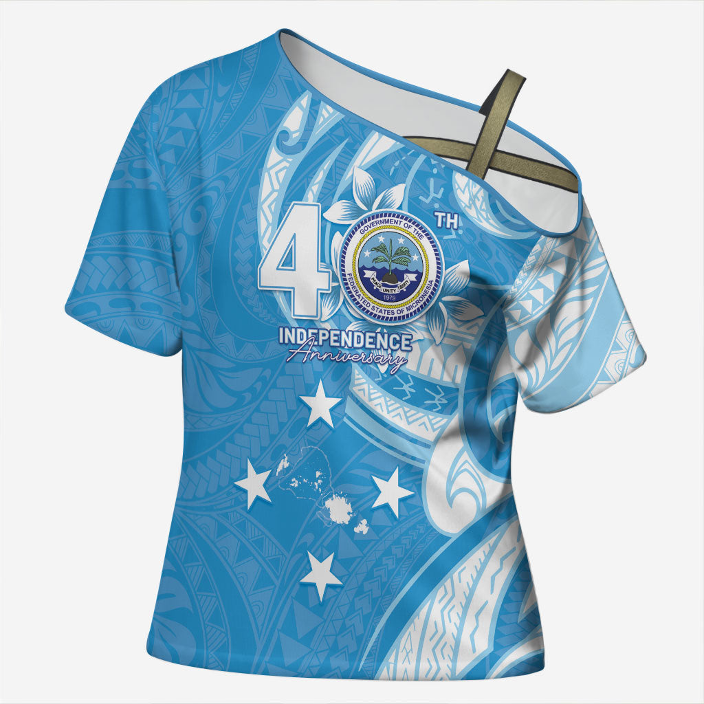 FSM Micronesia Cross Shoulder Shirt 40th Independence Anniversary LT05 Female Blue - Polynesian Pride