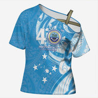 FSM Micronesia Cross Shoulder Shirt 40th Independence Anniversary LT05 Female Blue - Polynesian Pride