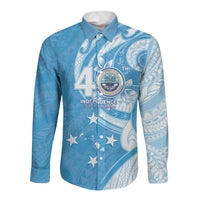FSM Micronesia Long Sleeve Button Shirt 40th Independence Anniversary LT05 Unisex Blue - Polynesian Pride