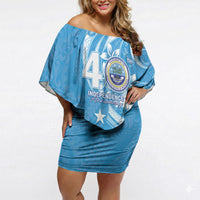 FSM Micronesia Off Shoulder Short Dress 40th Independence Anniversary LT05 Women Blue - Polynesian Pride