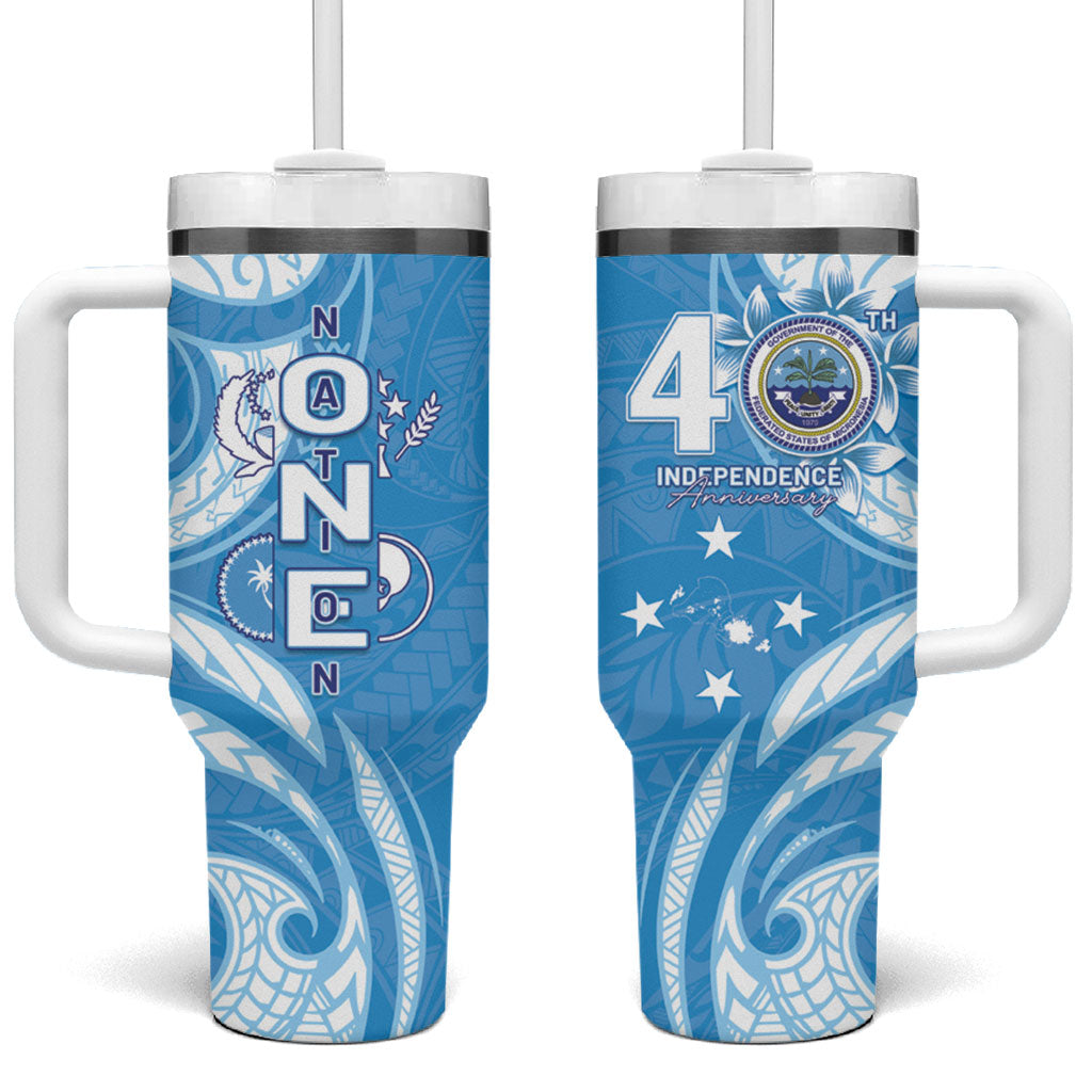 FSM Micronesia Tumbler With Handle 40th Independence Anniversary LT05 One Size: 40 oz Blue - Polynesian Pride