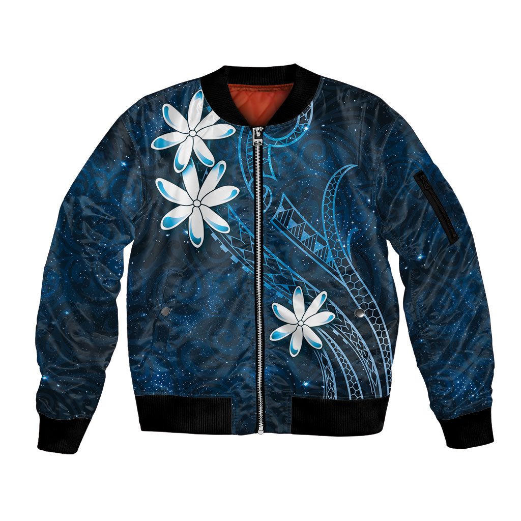 Tahiti Matarii Sleeve Zip Bomber Jacket Tahitian Spring Blue Galaxy LT05 Unisex Blue - Polynesian Pride