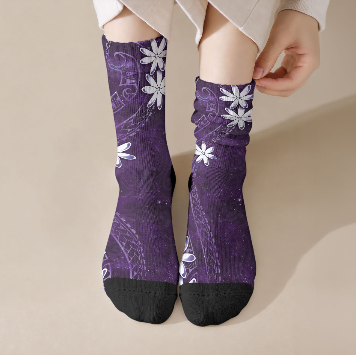 Tahiti Matarii Crew Socks Tahitian Spring Purple Galaxy LT05 Crew Socks Purple - Polynesian Pride