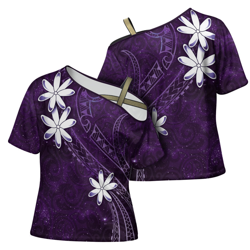 Tahiti Matarii Cross Shoulder Shirt Tahitian Spring Purple Galaxy LT05 - Polynesian Pride