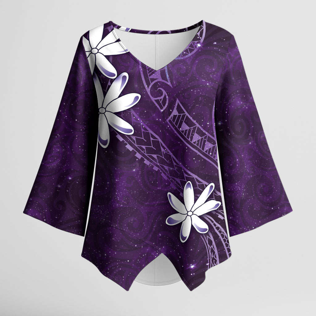 Tahiti Matarii Kimono Sleeve Blouse Tahitian Spring Purple Galaxy LT05 Female Purple - Polynesian Pride