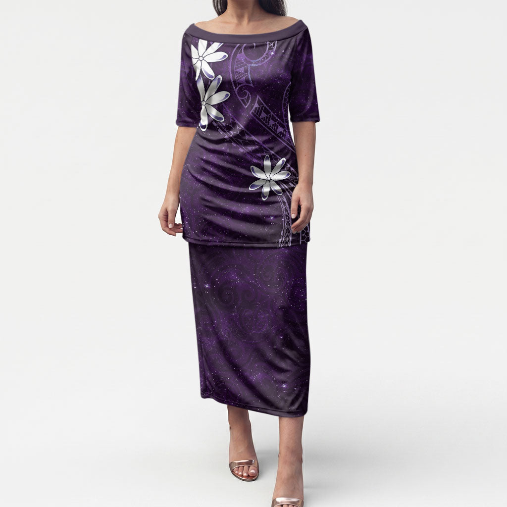Tahiti Matarii Puletasi Tahitian Spring Purple Galaxy LT05 Long Dress Purple - Polynesian Pride