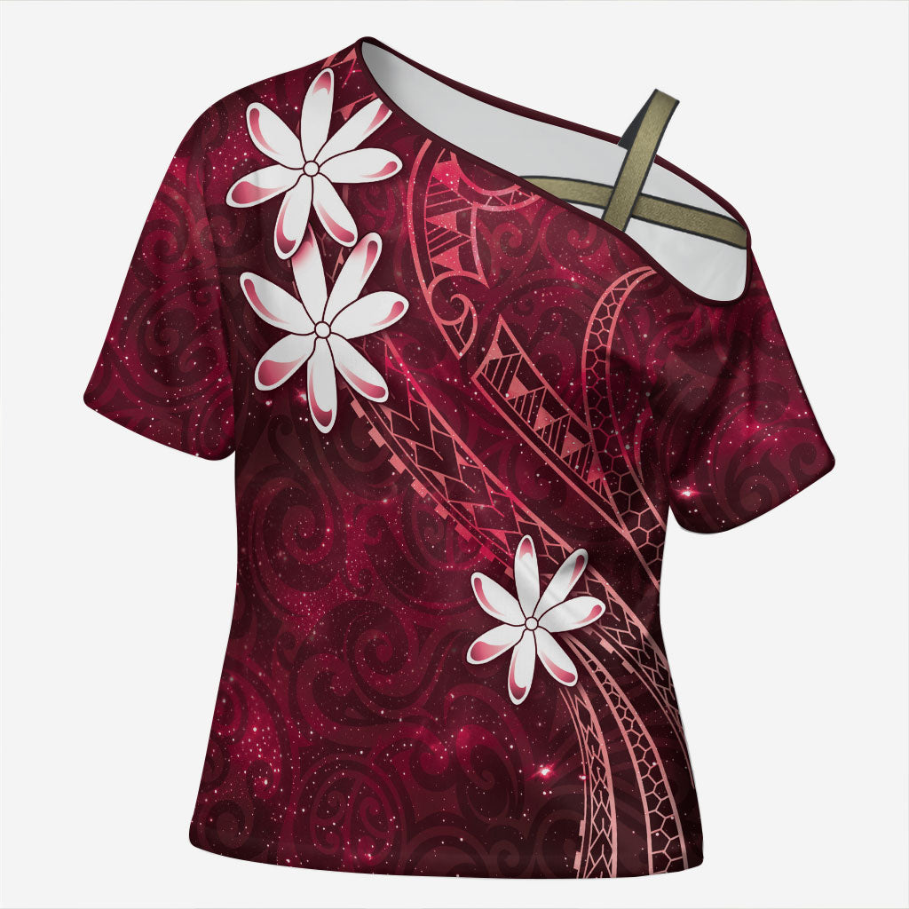 Tahiti Matarii Cross Shoulder Shirt Tahitian Spring Red Galaxy LT05 Female Red - Polynesian Pride