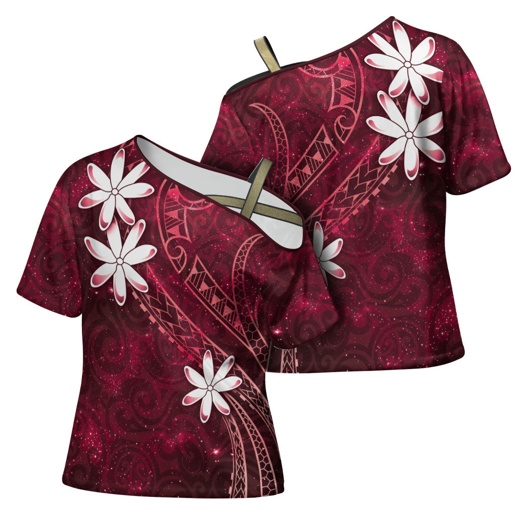 Tahiti Matarii Cross Shoulder Shirt Tahitian Spring Red Galaxy LT05 - Polynesian Pride