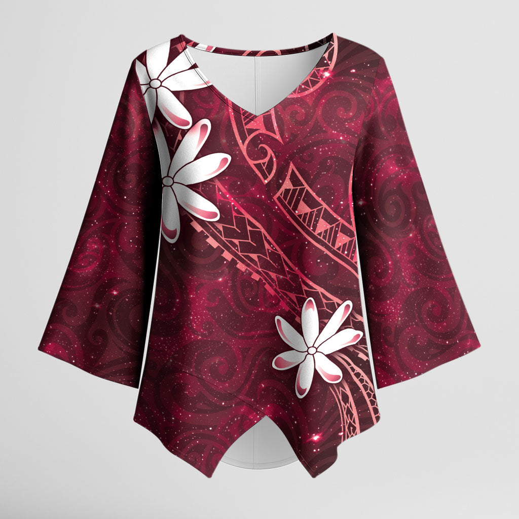 Tahiti Matarii Kimono Sleeve Blouse Tahitian Spring Red Galaxy LT05 Female Red - Polynesian Pride