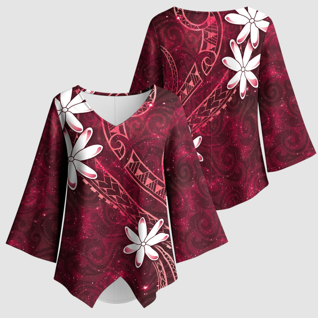 Tahiti Matarii Kimono Sleeve Blouse Tahitian Spring Red Galaxy LT05 - Polynesian Pride