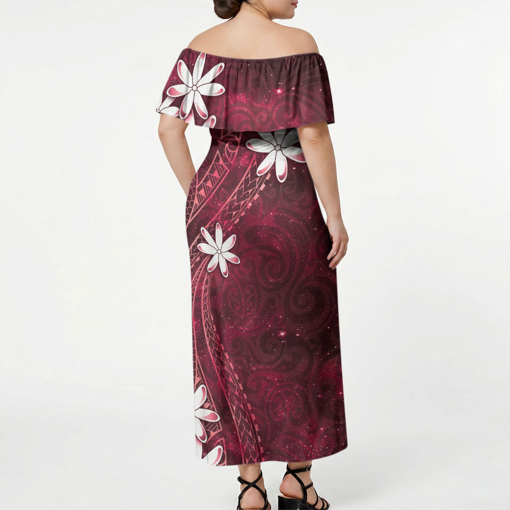 Tahiti Matarii Off Shoulder Maxi Dress Tahitian Spring Red Galaxy LT05 - Polynesian Pride