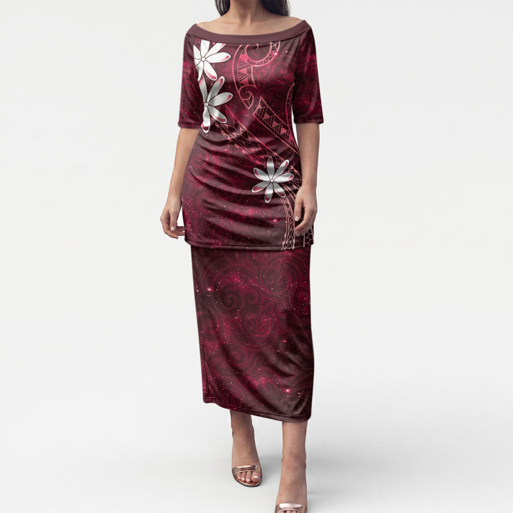 Tahiti Matarii Puletasi Tahitian Spring Red Galaxy LT05 Long Dress Red - Polynesian Pride
