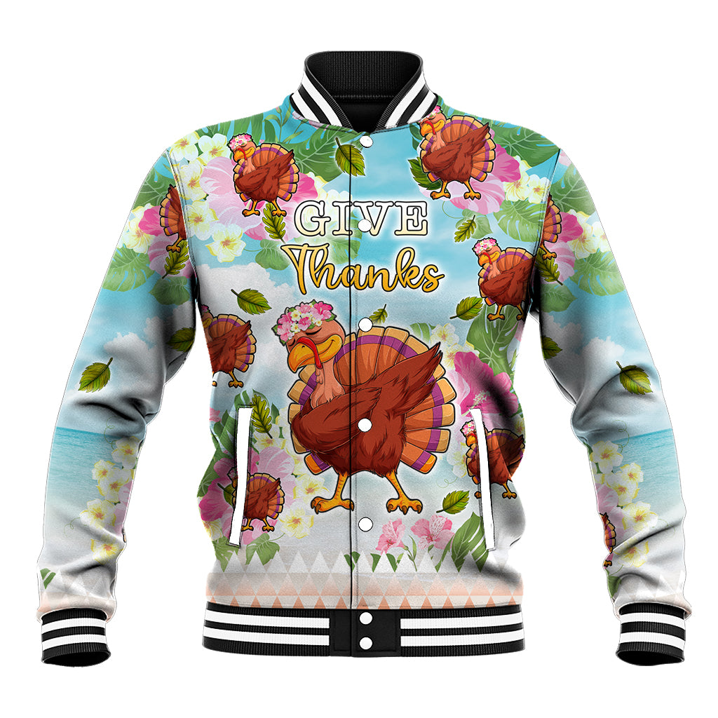 Hawaii Thanksgiving Baseball Jacket Funny Turkey Dabbing Dance LT05 Unisex Blue - Polynesian Pride