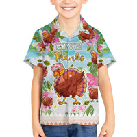 Hawaii Thanksgiving Family Matching Long Sleeve Bodycon Dress and Hawaiian Shirt Funny Turkey Dabbing Dance LT05 Son's Shirt Blue - Polynesian Pride