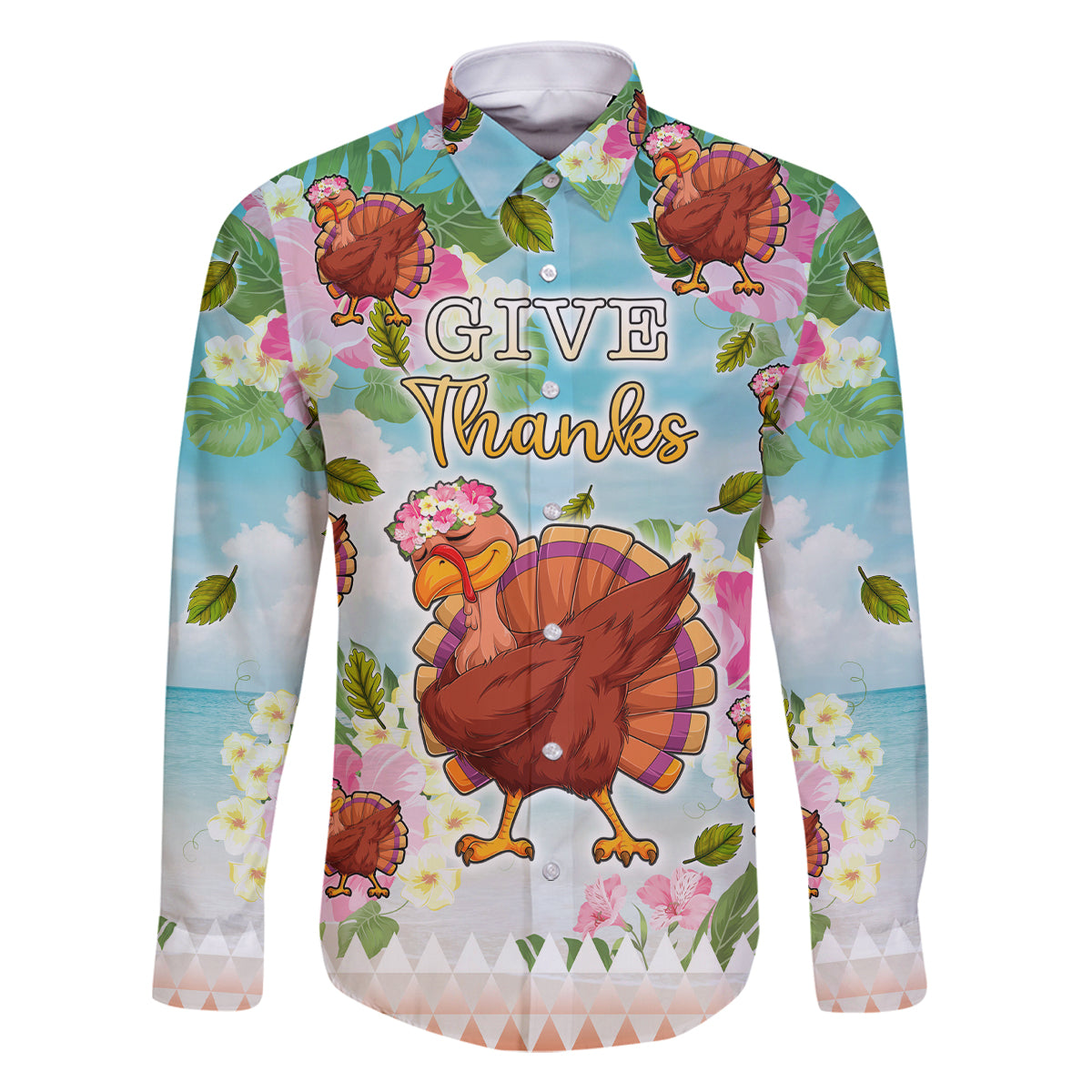 Hawaii Thanksgiving Family Matching Off Shoulder Long Sleeve Dress and Hawaiian Shirt Funny Turkey Dabbing Dance LT05 Dad's Shirt - Long Sleeve Blue - Polynesian Pride