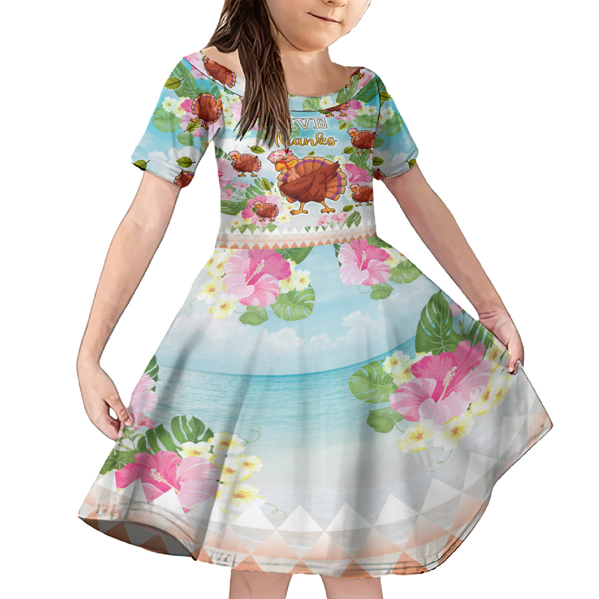 Hawaii Thanksgiving Family Matching Puletasi Dress and Hawaiian Shirt Funny Turkey Dabbing Dance LT05 Daughter's Dress Blue - Polynesian Pride