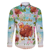 Hawaii Thanksgiving Family Matching Summer Maxi Dress and Hawaiian Shirt Funny Turkey Dabbing Dance LT05 Dad's Shirt - Long Sleeve Blue - Polynesian Pride