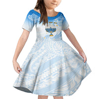 Polynesia Hanukkah Festival Family Matching Mermaid Dress and Hawaiian Shirt With Menorah Polynesian Style LT05 Daughter's Dress Blue - Polynesian Pride