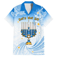 Polynesia Hanukkah Festival Family Matching Puletasi Dress and Hawaiian Shirt With Menorah Polynesian Style LT05 Dad's Shirt - Short Sleeve Blue - Polynesian Pride