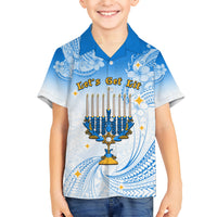Polynesia Hanukkah Festival Kid Hawaiian Shirt With Menorah Polynesian Style LT05 Kid Blue - Polynesian Pride