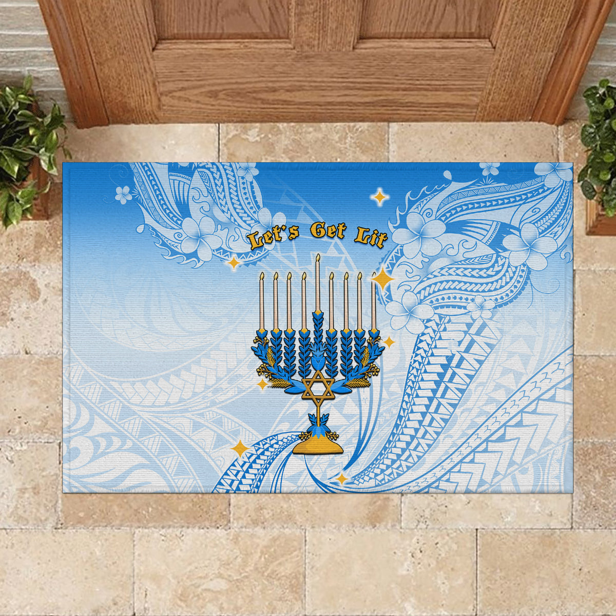 Polynesia Hanukkah Festival Rubber Doormat With Menorah Polynesian Style LT05 - Polynesian Pride