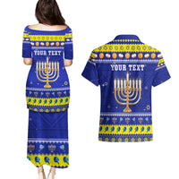 Personalised Polynesia Christmukkah Couples Matching Puletasi Dress and Hawaiian Shirt Menorah With Polynesian Tribal Pattern LT05 - Polynesian Pride