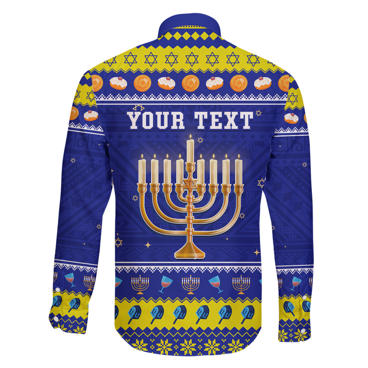 Personalised Polynesia Christmukkah Family Matching Off Shoulder Long Sleeve Dress and Hawaiian Shirt Menorah With Polynesian Tribal Pattern LT05 - Polynesian Pride