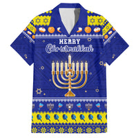 Personalised Polynesia Christmukkah Family Matching Puletasi Dress and Hawaiian Shirt Menorah With Polynesian Tribal Pattern LT05 Dad's Shirt - Short Sleeve Blue - Polynesian Pride