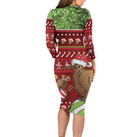 New Zealand Kiwi Christmas Family Matching Long Sleeve Bodycon Dress and Hawaiian Shirt Paua Shell Glitter Green LT05 - Polynesian Pride