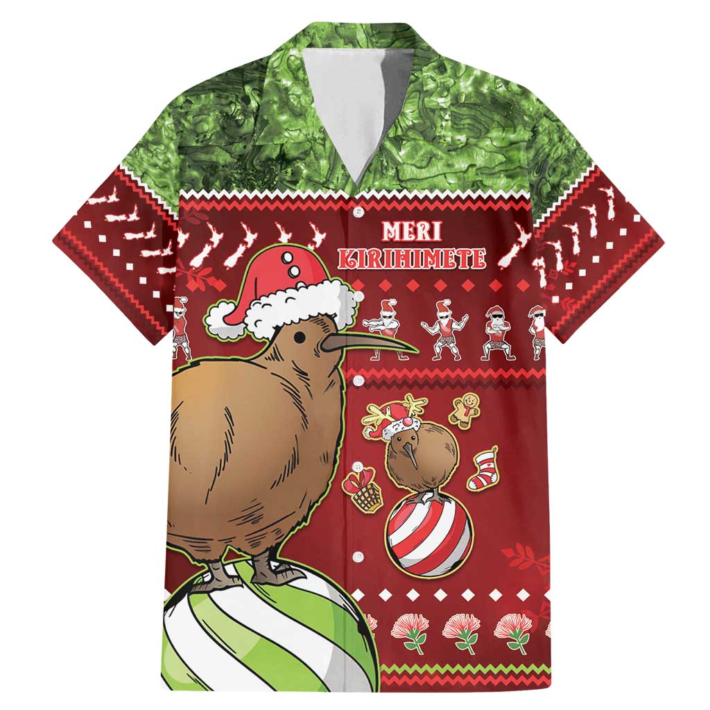 New Zealand Kiwi Christmas Family Matching Mermaid Dress and Hawaiian Shirt Paua Shell Glitter Green LT05 Dad's Shirt - Short Sleeve Red - Polynesian Pride