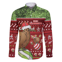 New Zealand Kiwi Christmas Family Matching Mermaid Dress and Hawaiian Shirt Paua Shell Glitter Green LT05 Dad's Shirt - Long Sleeve Red - Polynesian Pride