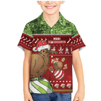 New Zealand Kiwi Christmas Family Matching Mermaid Dress and Hawaiian Shirt Paua Shell Glitter Green LT05 Son's Shirt Red - Polynesian Pride
