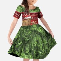 New Zealand Kiwi Christmas Family Matching Off The Shoulder Long Sleeve Dress and Hawaiian Shirt Paua Shell Glitter Green LT05 Daughter's Dress Red - Polynesian Pride