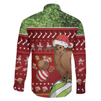 New Zealand Kiwi Christmas Family Matching Off The Shoulder Long Sleeve Dress and Hawaiian Shirt Paua Shell Glitter Green LT05 - Polynesian Pride