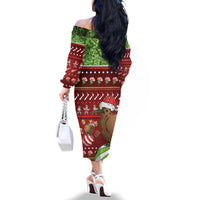 New Zealand Kiwi Christmas Family Matching Off The Shoulder Long Sleeve Dress and Hawaiian Shirt Paua Shell Glitter Green LT05 - Polynesian Pride