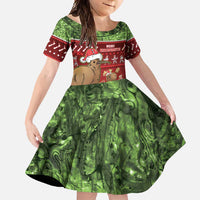 New Zealand Kiwi Christmas Family Matching Off Shoulder Maxi Dress and Hawaiian Shirt Paua Shell Glitter Green LT05 Daughter's Dress Red - Polynesian Pride