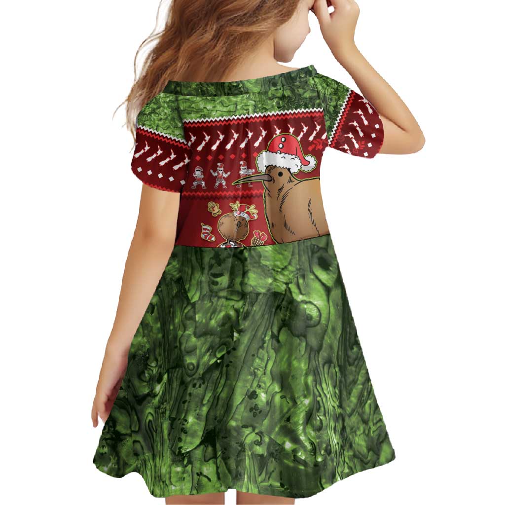 New Zealand Kiwi Christmas Family Matching Off Shoulder Maxi Dress and Hawaiian Shirt Paua Shell Glitter Green LT05 - Polynesian Pride